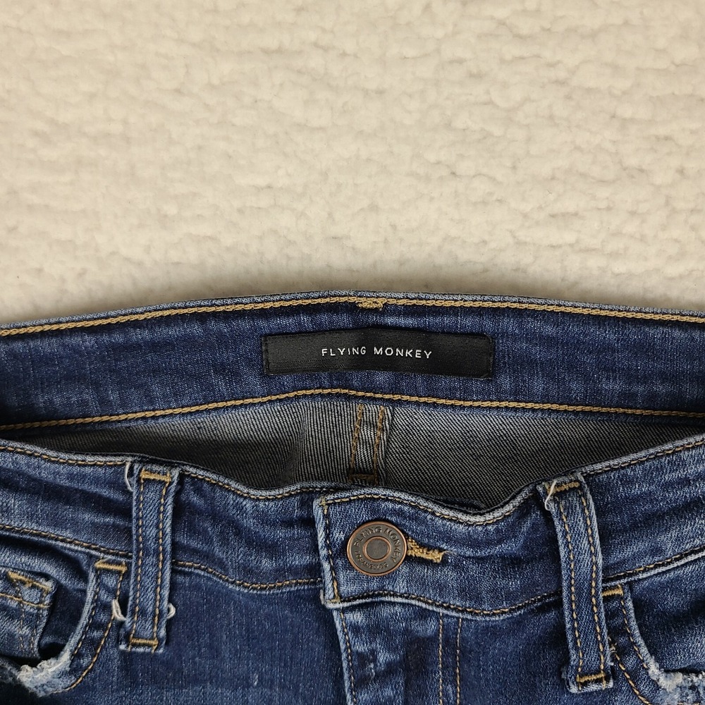 Flying Monkey Jeans Womens 27 Blue Mid Rise Ankle Skinny DistressDark Wash Denim - Picture 8 of 13